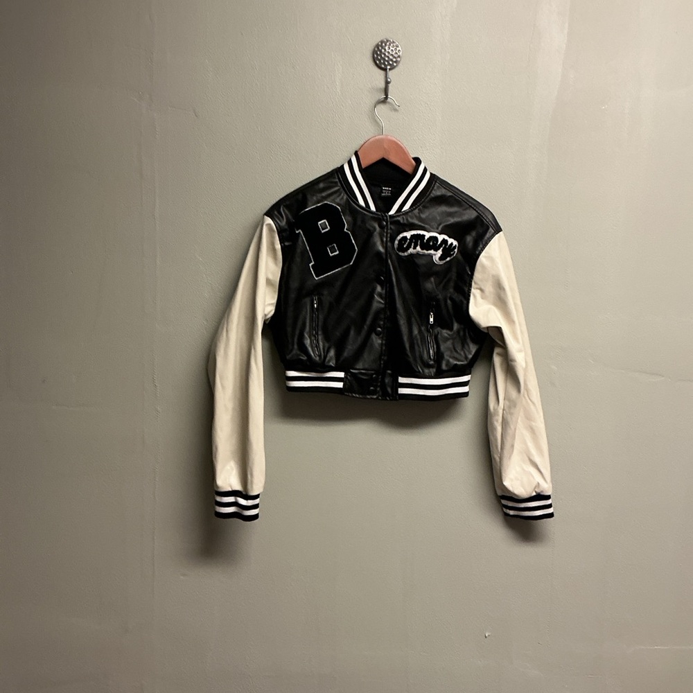 SHEIN Monochrome Striped Varsity Jacket size S. 0166